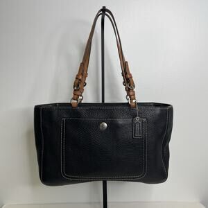 Coach Chelsea Black Pebbled Leather Double Handles Satchel Tote Bag - EUC!